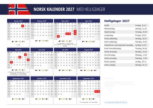 Kalender 2027 til utskrift